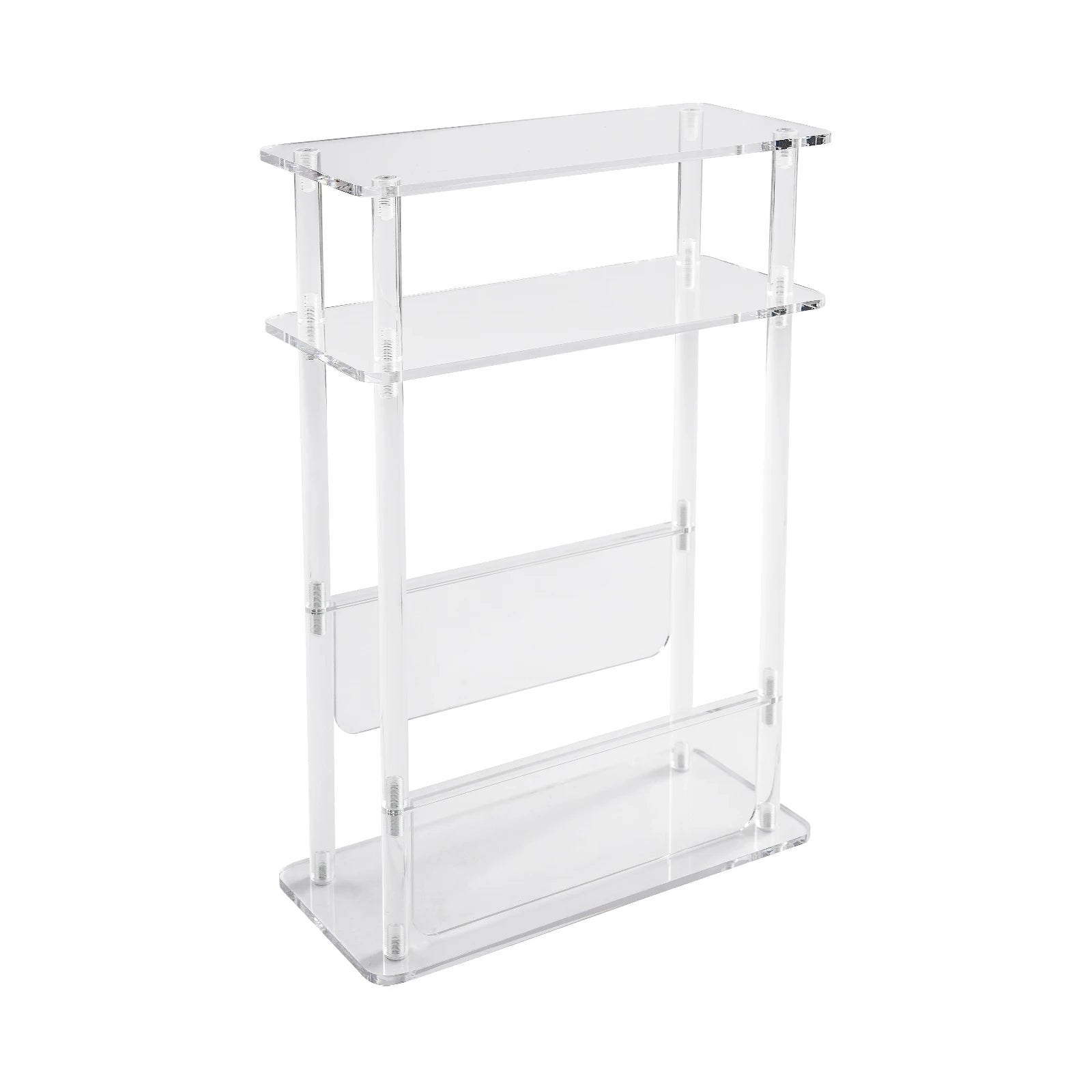 3 Tier Clear Acrylic Small Side Table Acrylic Narrow End Table for Small Spaces Slim Bedside Table with Magazine Holder