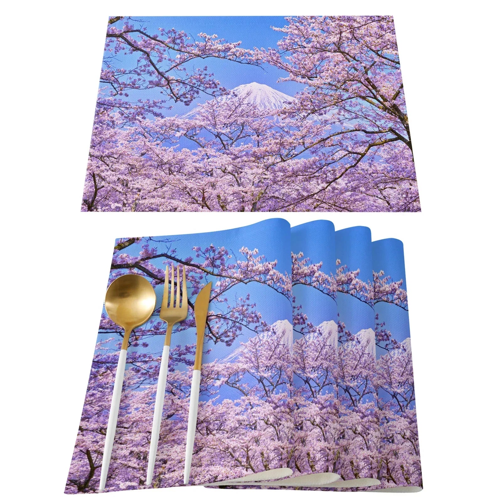 Japanese Cherry Blossom Pattern Table Mat Kitchen Decoration Placemat Table Napkin For Wedding Dining Accessories Table Mat 4PCS