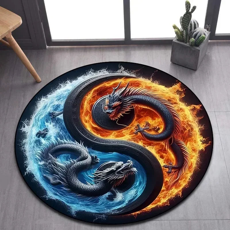 Cartoon 3D dragon pattern round carpet, suitable for living room bedroom sofa game room decoration carpet, non-slip floor mat