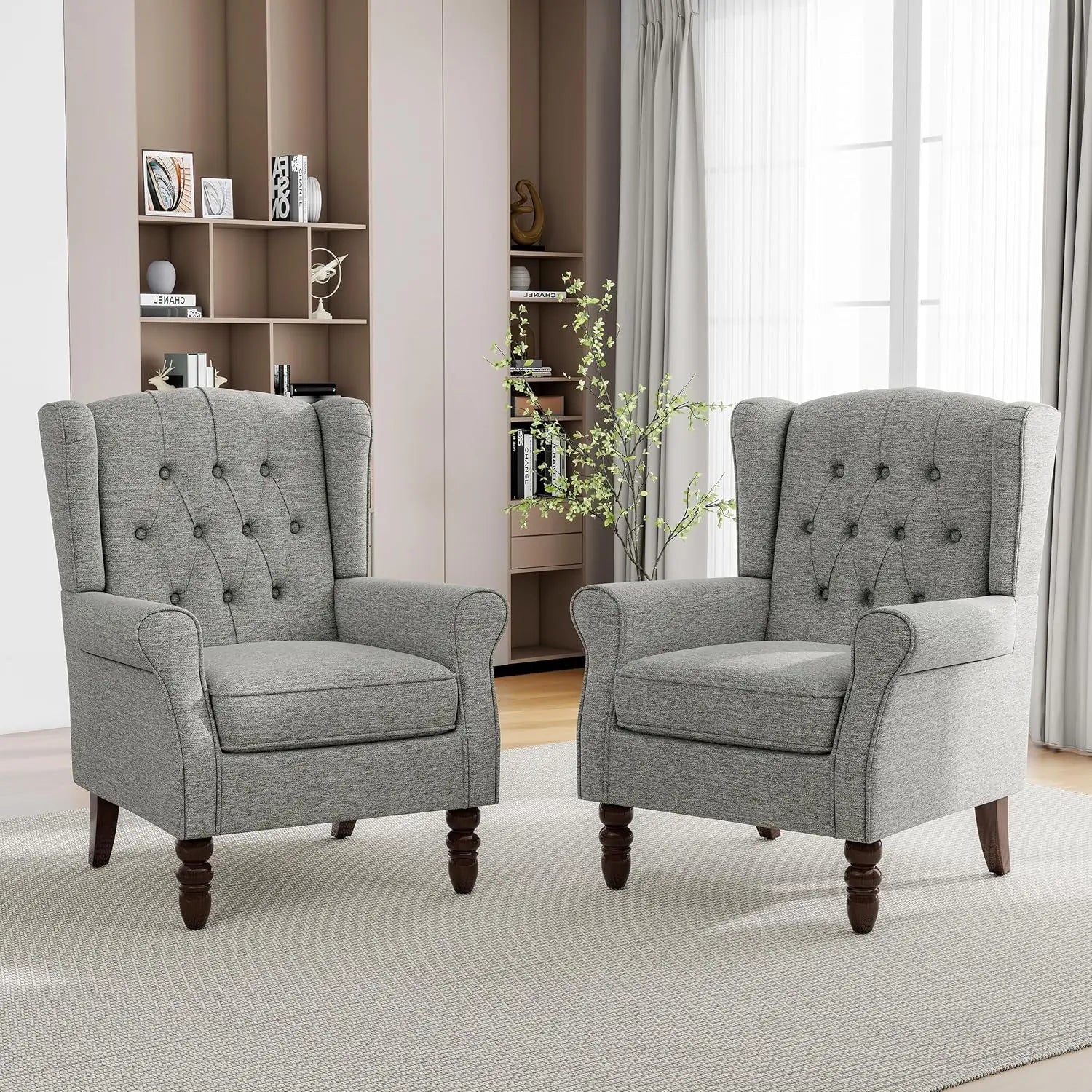 Floral Accent Chairs – Set of 2 High-Back Retro Wingback Armchairs
