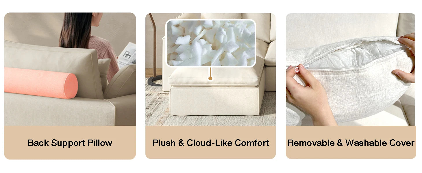 3 seat Convertible Sectional Sofa L Shaped Couch for Small Apartment Reversible Sectional Couch for Living Room,white