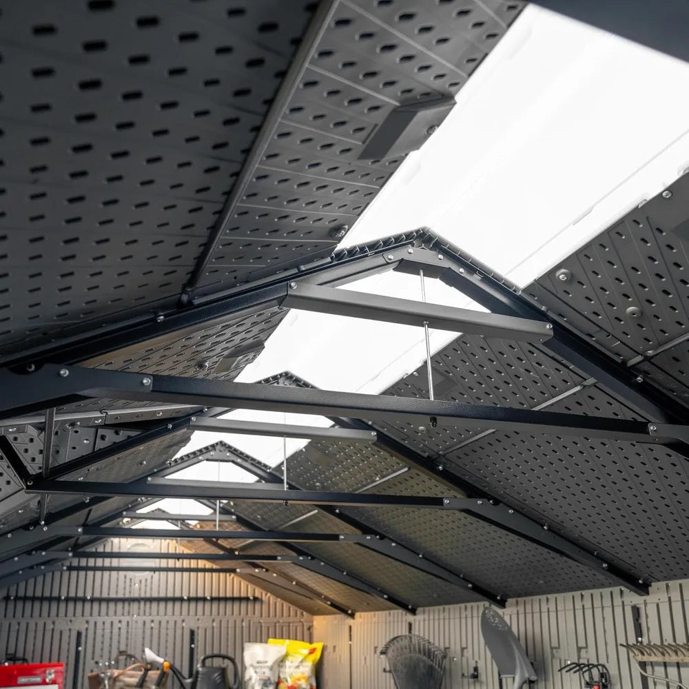 20x8 Ft Outdoor Storage Shed, Gray HDPE Construction, Steel-Reinforced Walls, Dual-Ewntry Design with Lockable Doors