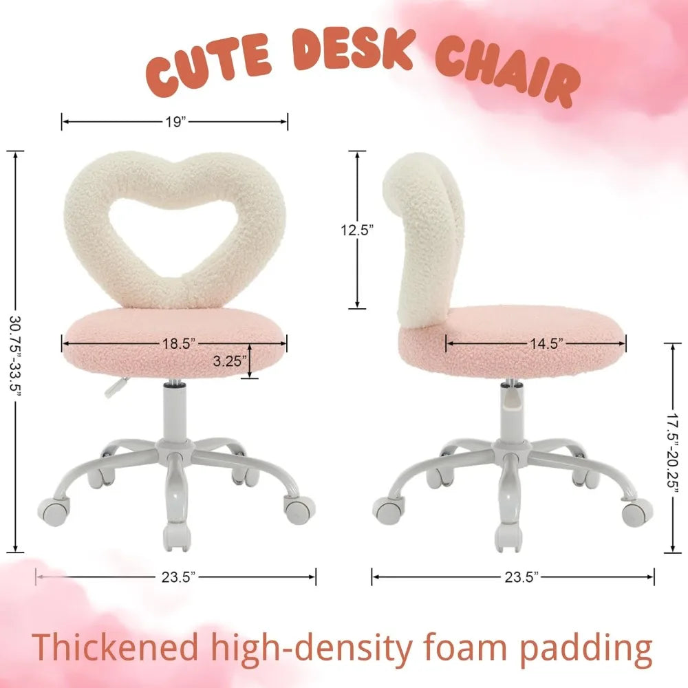 360’ Swivel Kids Chairs Computer Chairs with Wheels，Adjustable Heart Children Chair Study Upholstered Vanity Chai