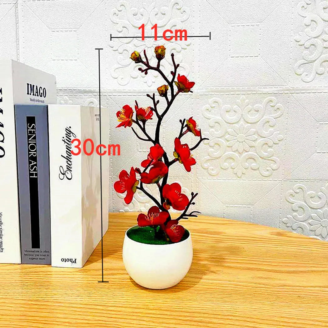 1pcs Bonsai Silk Flowers Plum Artificial Potted Plants Blossoms Simulation Winter Plum Branch Bonsai Wedding Home Room Decorate