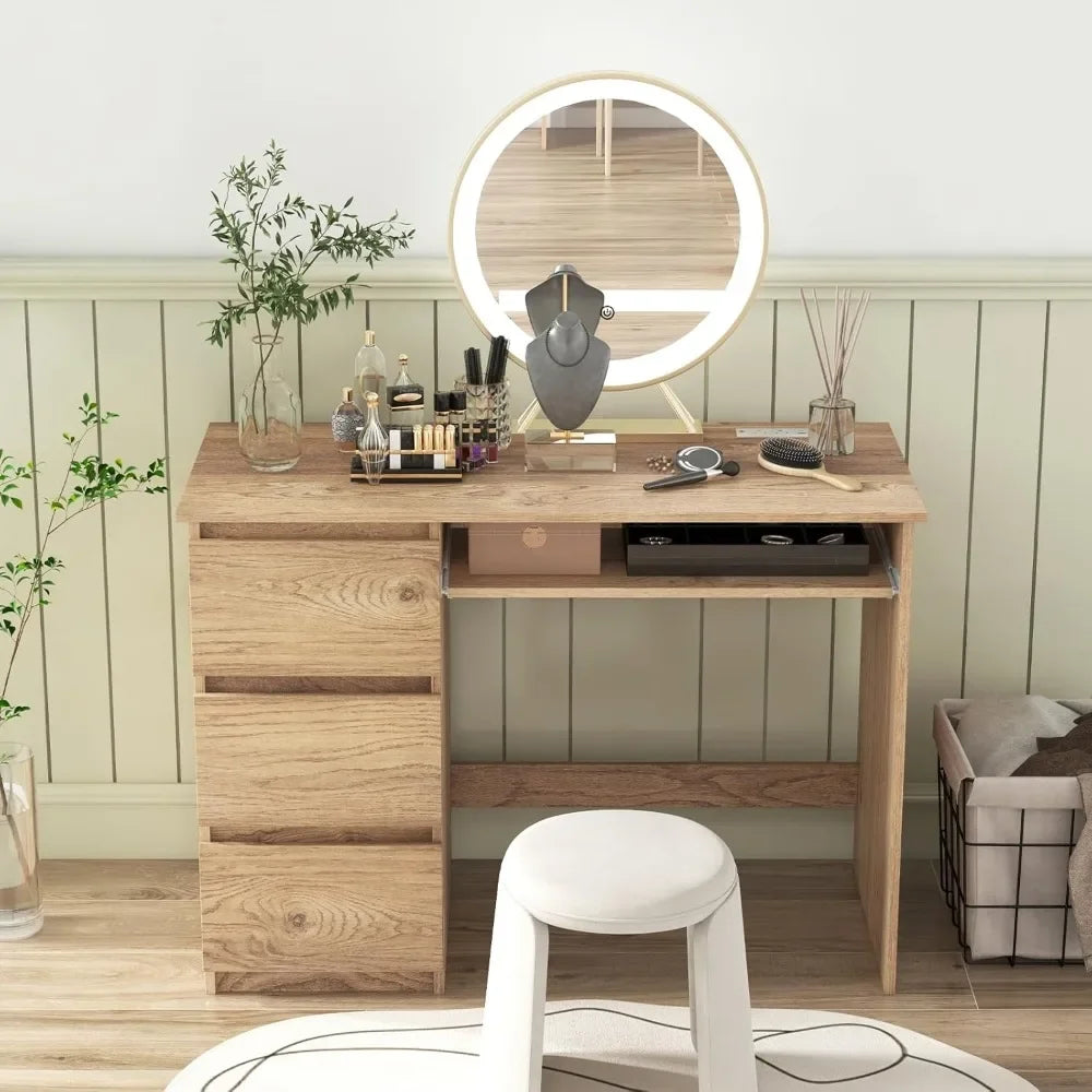 Computer Desk with 3 Storage Drawers & Built-In Charging Station – Home Office PC Desk with Keyboard Tray