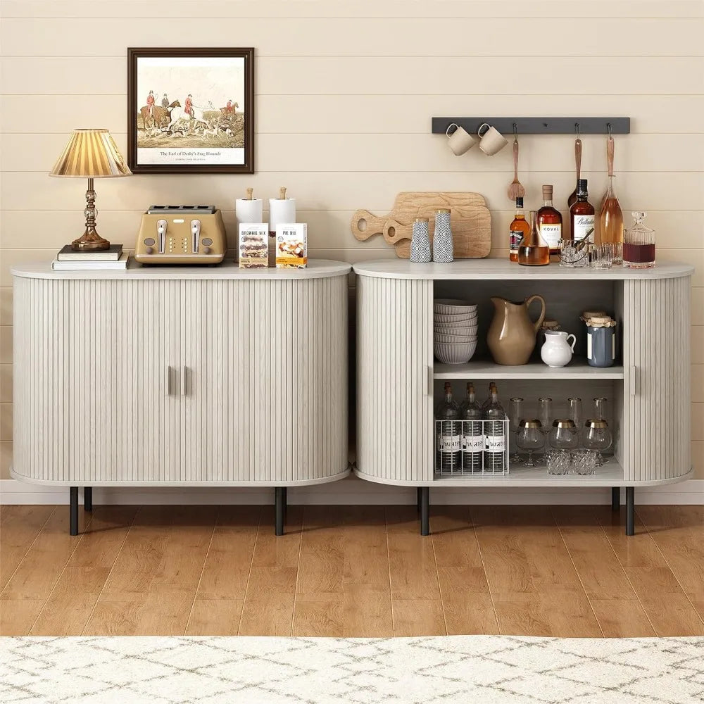 Modern Sideboard Buffet Cabinet with Sliding Door, Storage, and Adjustable Shelves for Contemporary Coffee Bar Console