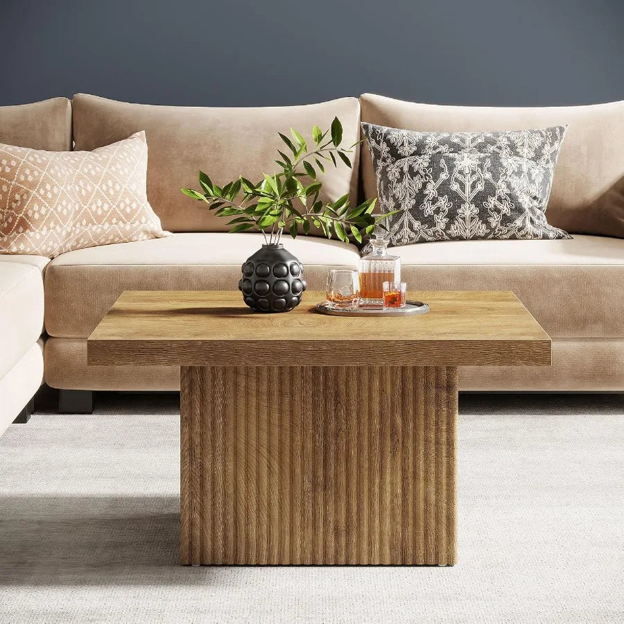 31.5-Inch Fluted Square Coffee Table – Mid-Century Modern Center Table for Living Room & Cocktail Use