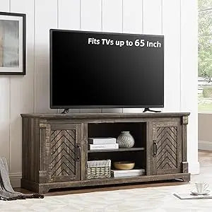 Fireplace TV Stand for TVs Up to 65 Inches, Farmhouse Entertainment Center with 23" Fireplace & LED Lights, Rustic Media Console