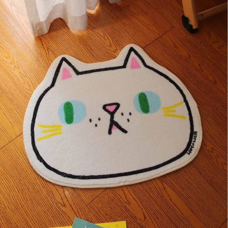 VIKAMA Cat Illustrated Carpet Cute Soft Comfortable Non-Slip Area Carpet Cat Cafe Living Room Bedroom Foot Mat Home Decor Rug