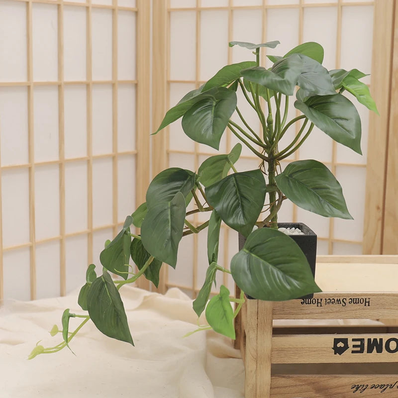 Artificial Turtle Back Leaf Plants Watermelon Leaves Green Apple Fake Plants Tropical Wedding Party Home Christmas Decor Potted