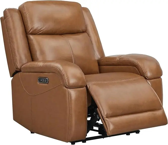Genuine Leather Power Recliner Chairs for Adults, Wall Hugger RV Recliner with Power Headrest & Charging Ports,Electric Recliner