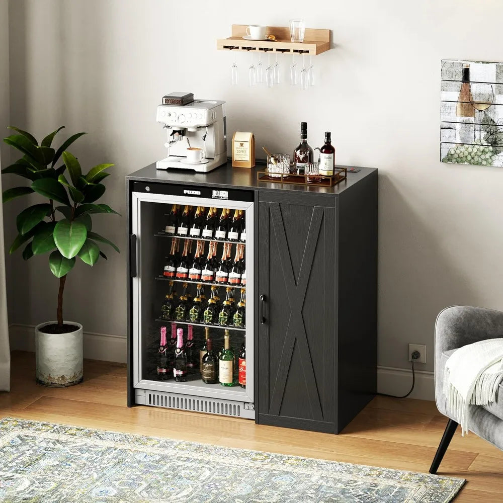 Coffee Bar Fridge Cabinet with Storage – Power Outlet & 3-Tier Organizer