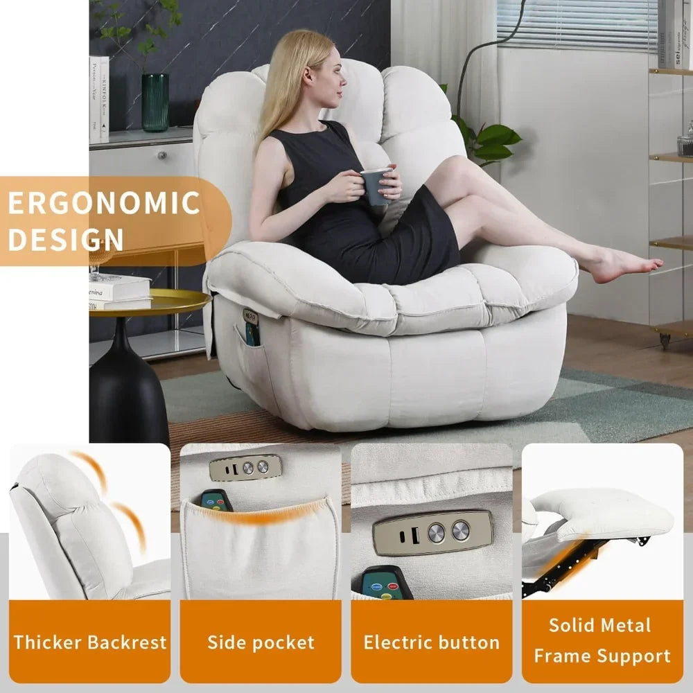 Power Recliner, Swivel Recliner with Massage and Heating, Power Rocking Gliding Recliner Sofa with USB, USB-C Ports