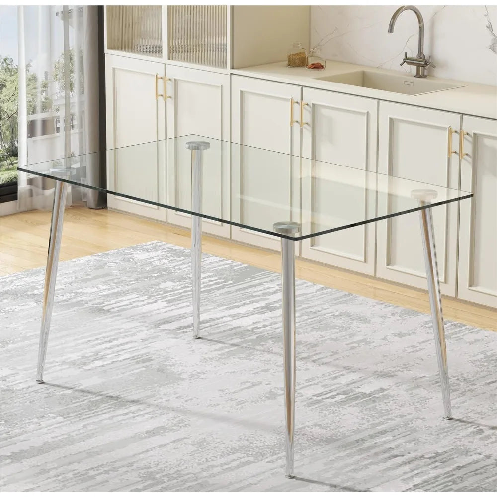 Glass Dining Table for 4 – 51” Rectangular Clear Tempered Glass Kitchen Table