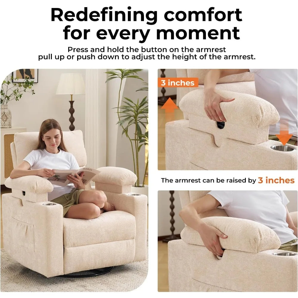 Electric Glider Recliner Rocking Chair Nursery with Adjustable Armrests Power Swivel Recliner for Breastfeeding Comfortable Nurs