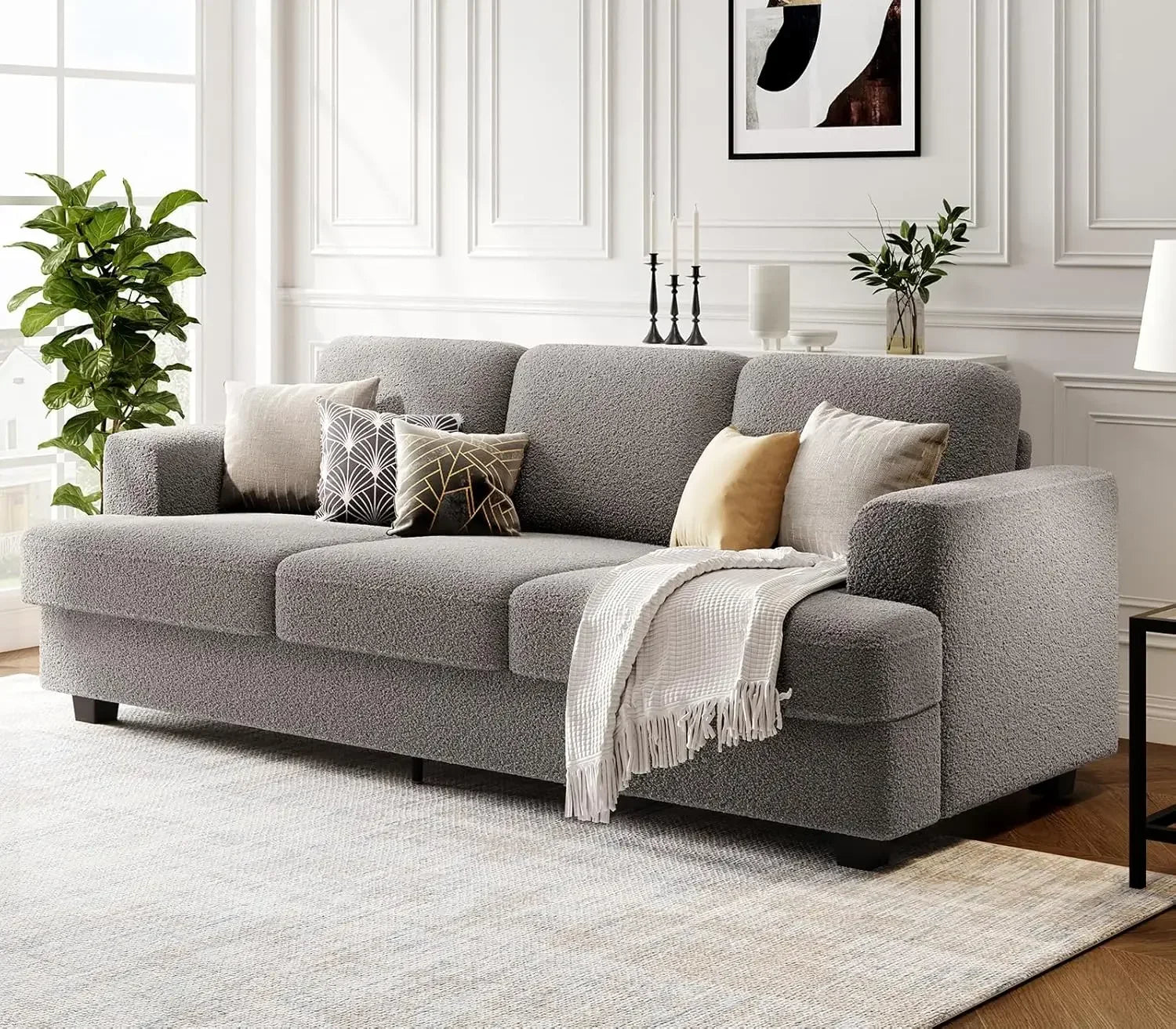 89" 3-Seater Cloud-Style Deep-Seat Sofa, Chenille Fabric, Wood Frame, Easy Assembly for Living Room