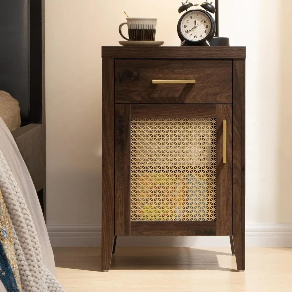 Tall Nightstands Set of 2 with Drawer, Mid Century Modern Wooden Night Stand Rustic Bedside Tables with Storage,for Bedroom