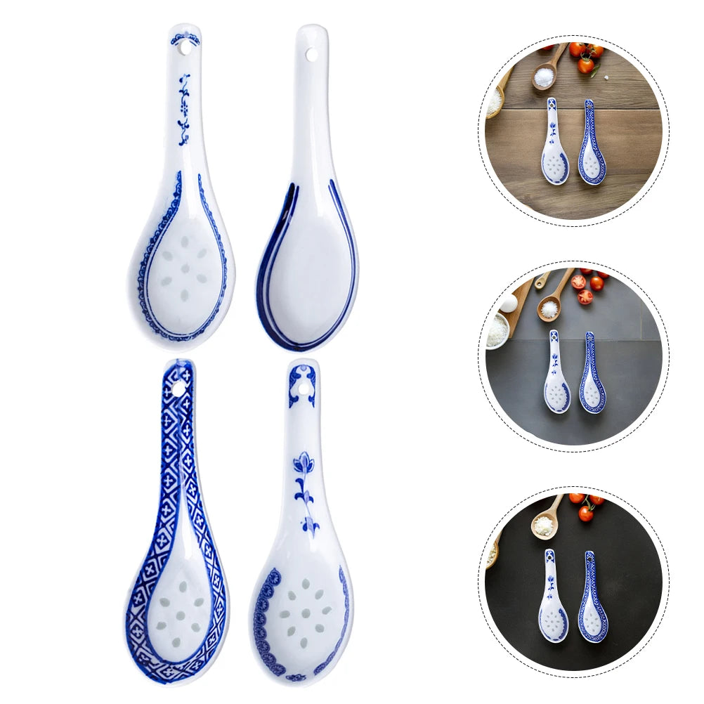 8pcs Chinese Soup Spoons Ceramic Asian Soup Spoons Porcelain Japanese Scoop For Cereal Ramen Wonton Dumpling