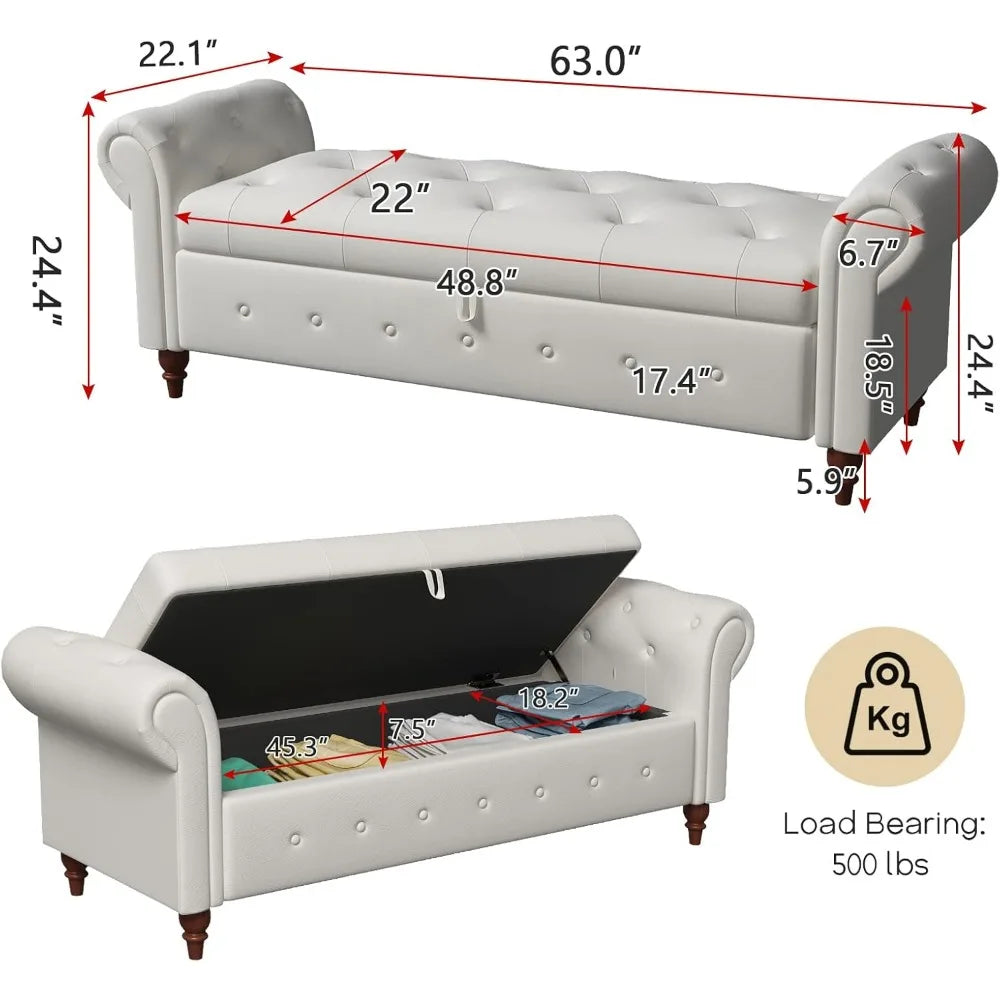 Storage Ottoman Bench – 63″ Button Tufted End-of-Bed Bench