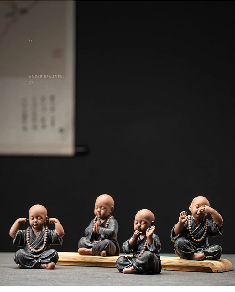 Ceramics Four Not Small Monk Statue Ceramic crafts Chinese characteristic decoration luxurious Home, Study, office accessories