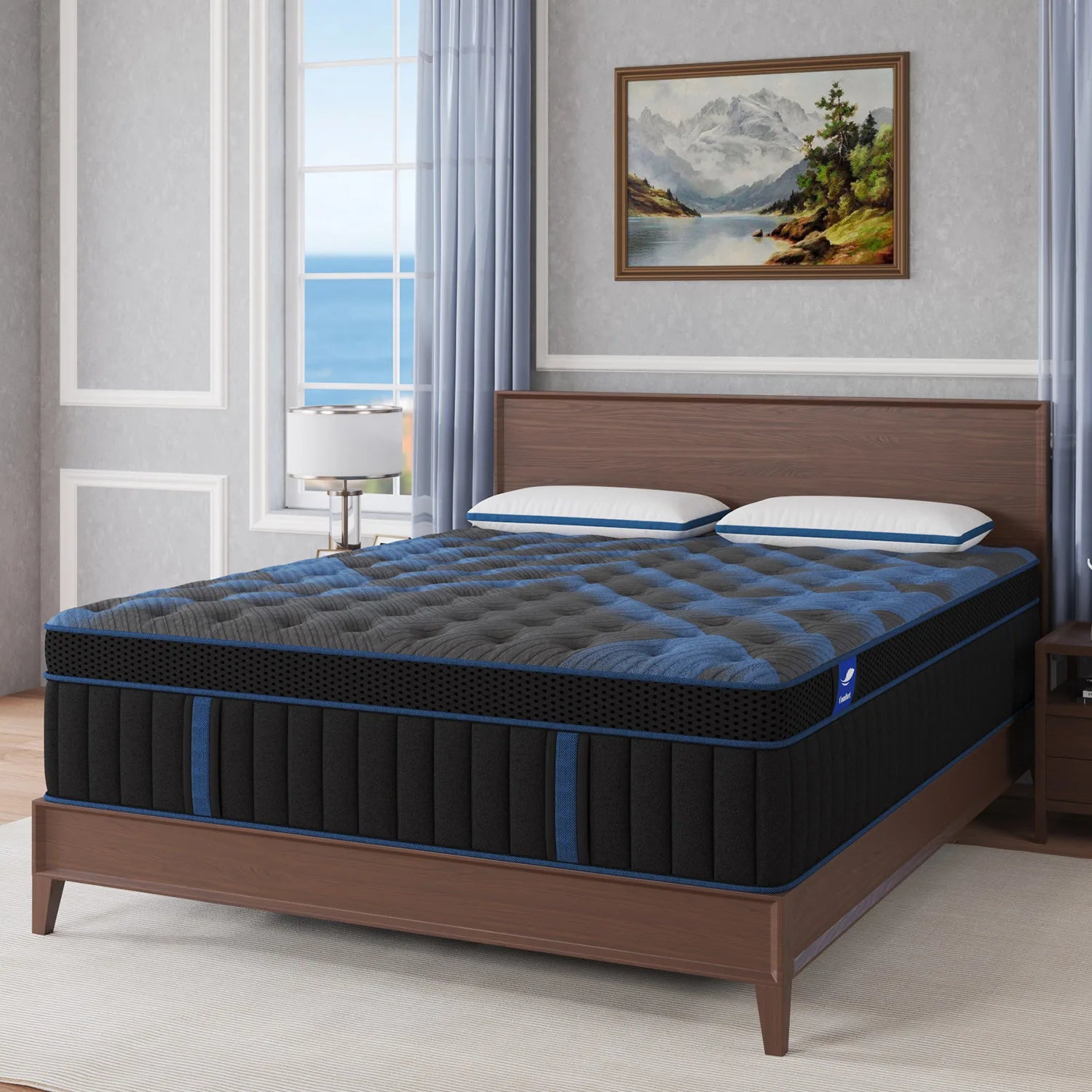 14in King Size Memony Foam Pocket Spring Hybrid Mattress in A Box, Medium Firm Lumbar Support for Home Rooms Hotels