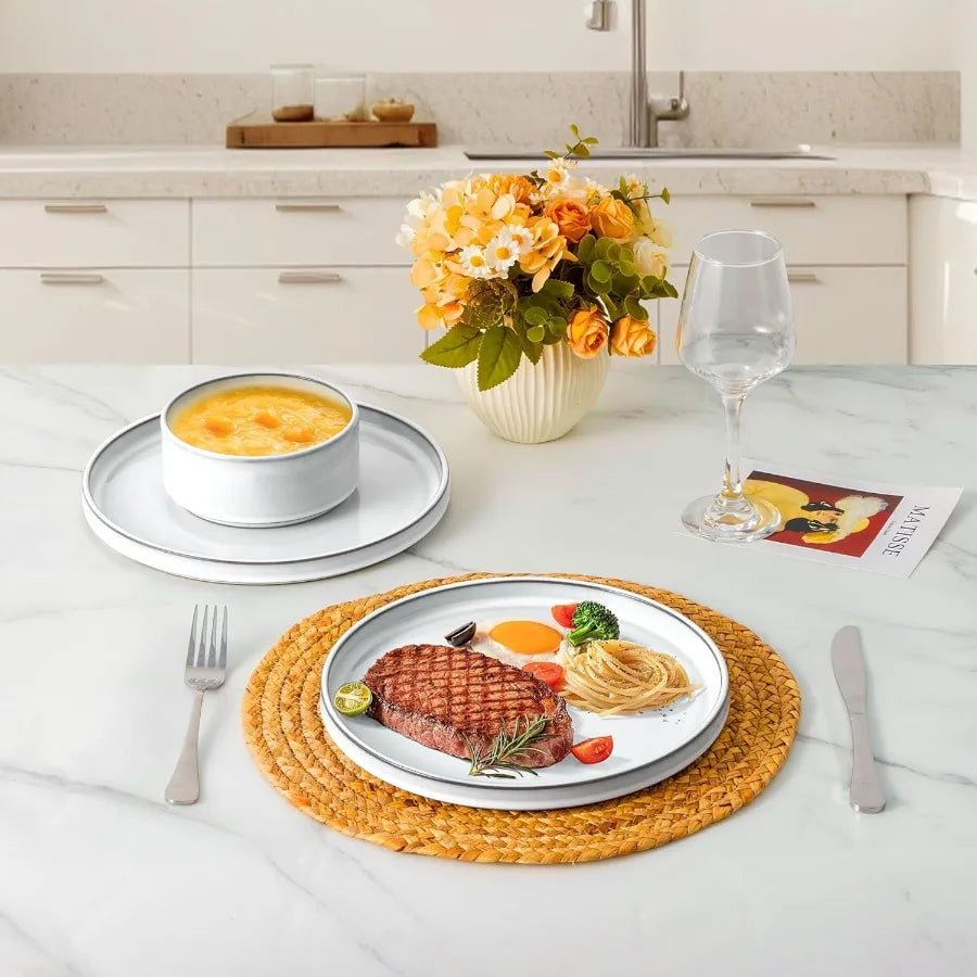 Plates and Bowls Dinnerware Set - 24 Piece Stoneware Tableware Dishes Set Includes Dinner Dessert Plate Cereal Bowl Rustic