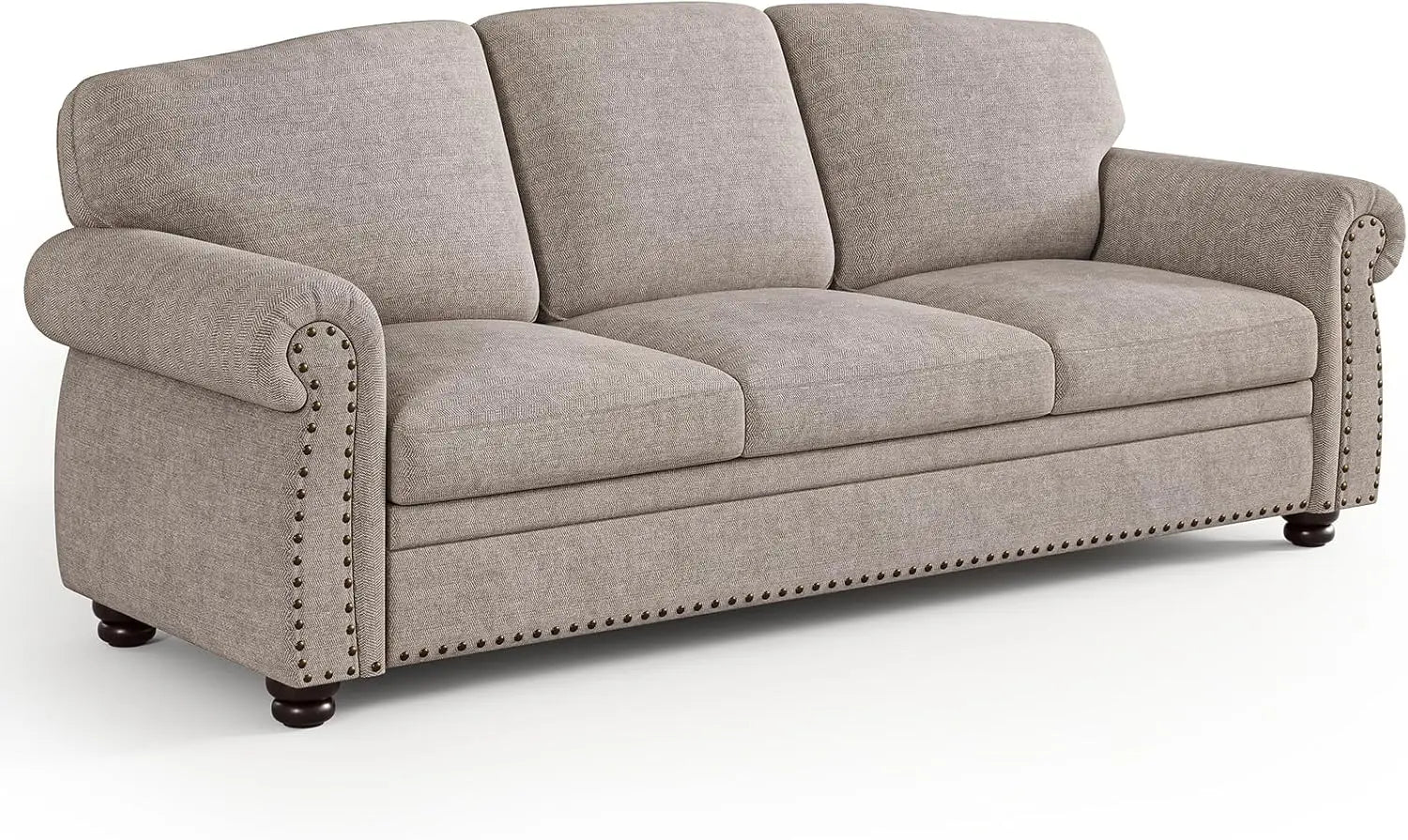 90 Inch Nailhead Trim Couch for Living Room, 23 Inch Deep Seat Rolled Arm Sofa, Comfy Upholstered 3 Seater Chenille Couch w/Wood