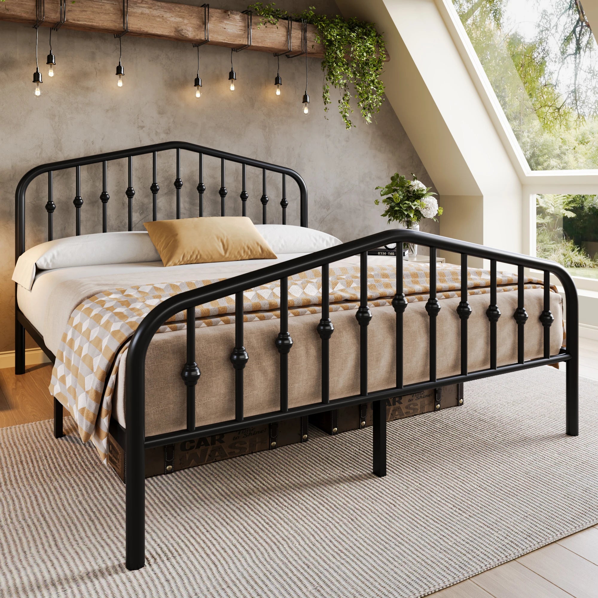 14″ Metal Platform Bed Frame – Victorian Wrought Iron Headboard & Footboard