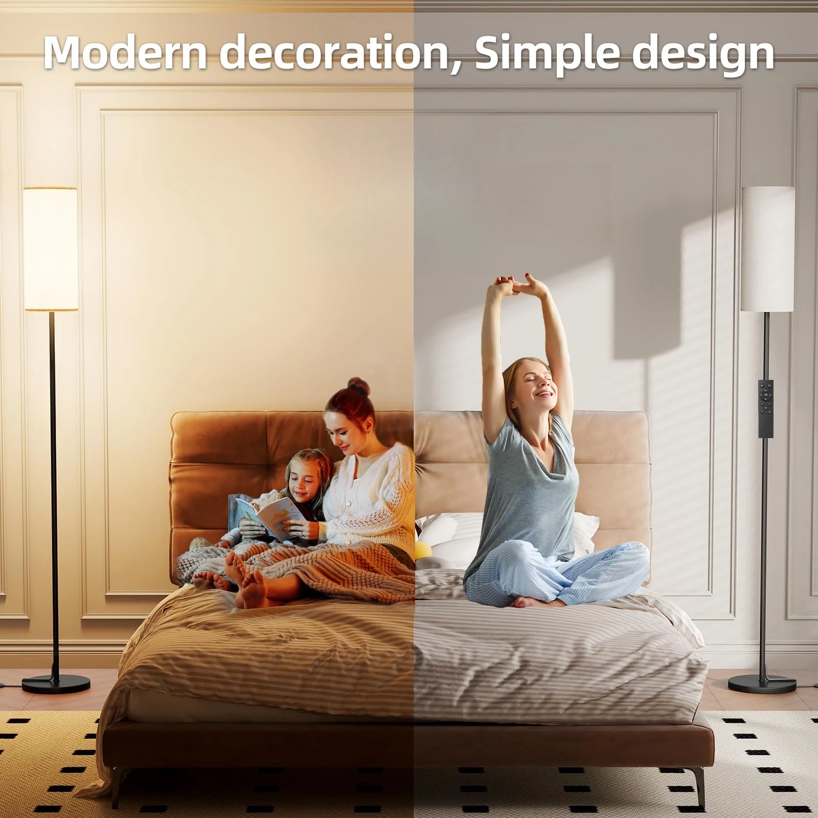 Modern Floor Lamp Tall Lamp for Bedroom Dimmable  with 9W LED Bulb, Pole Light with Lamp Shade Foot Switch for Office Dining