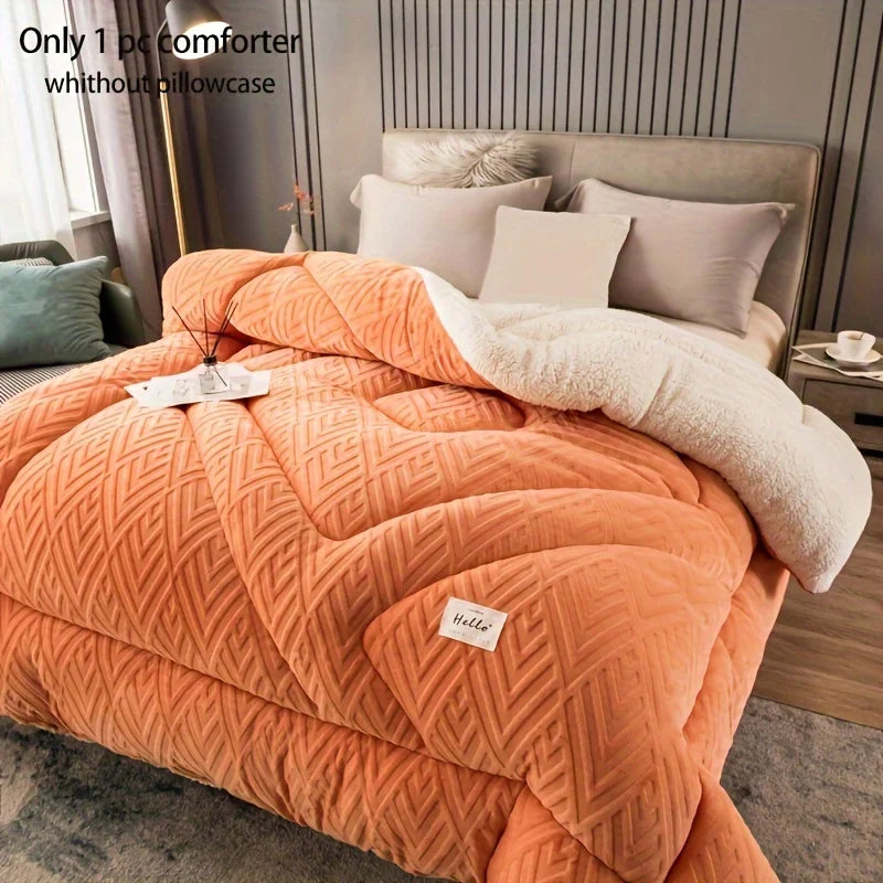 Embossed Velvet Thickened Warm Winter Comforter Soft Solid Color Coral Fleece Weighted Blanket for Bed Queen Size Sleeping Quilt