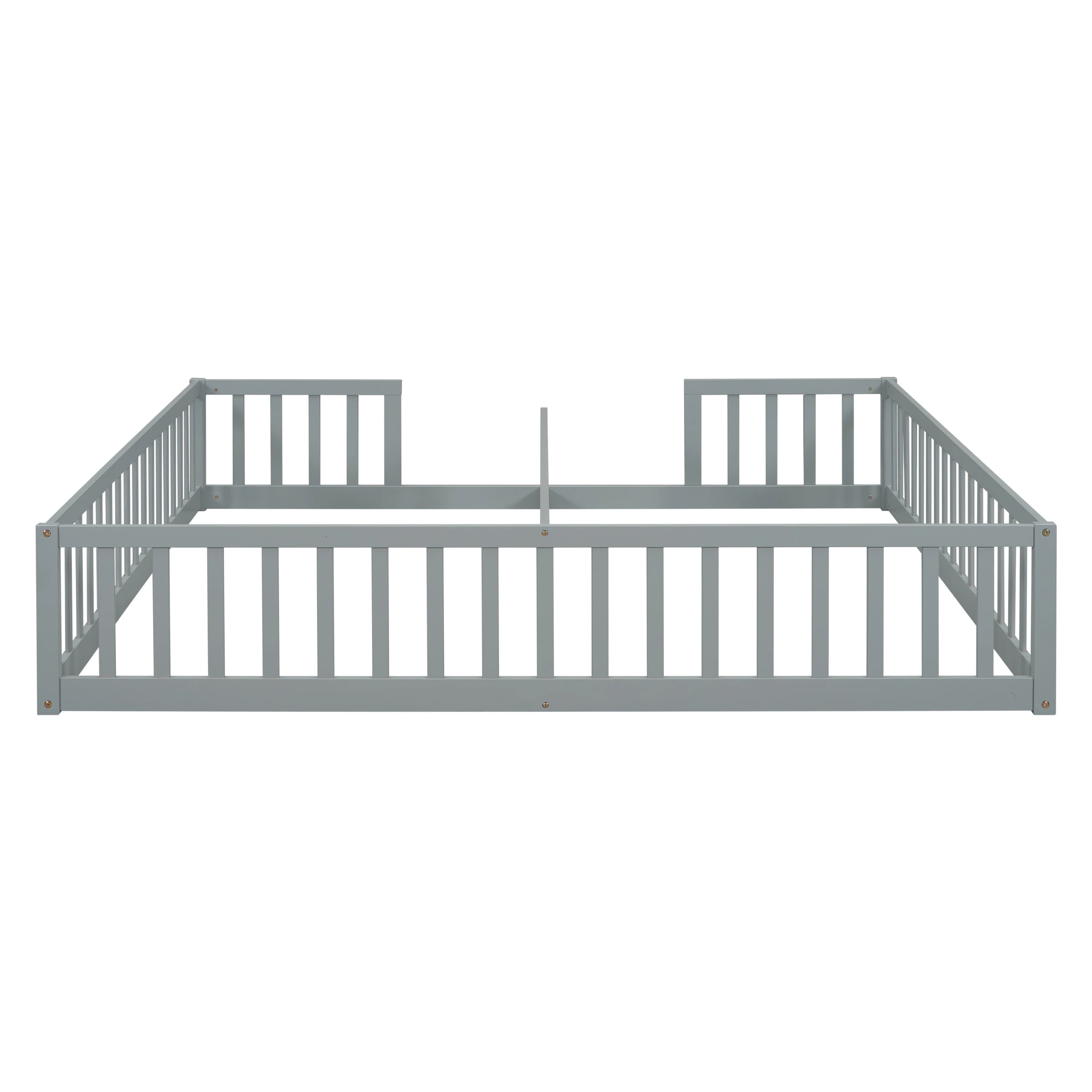 Double Twin Floor Bed with Fence & Guardrails – Doorless Design