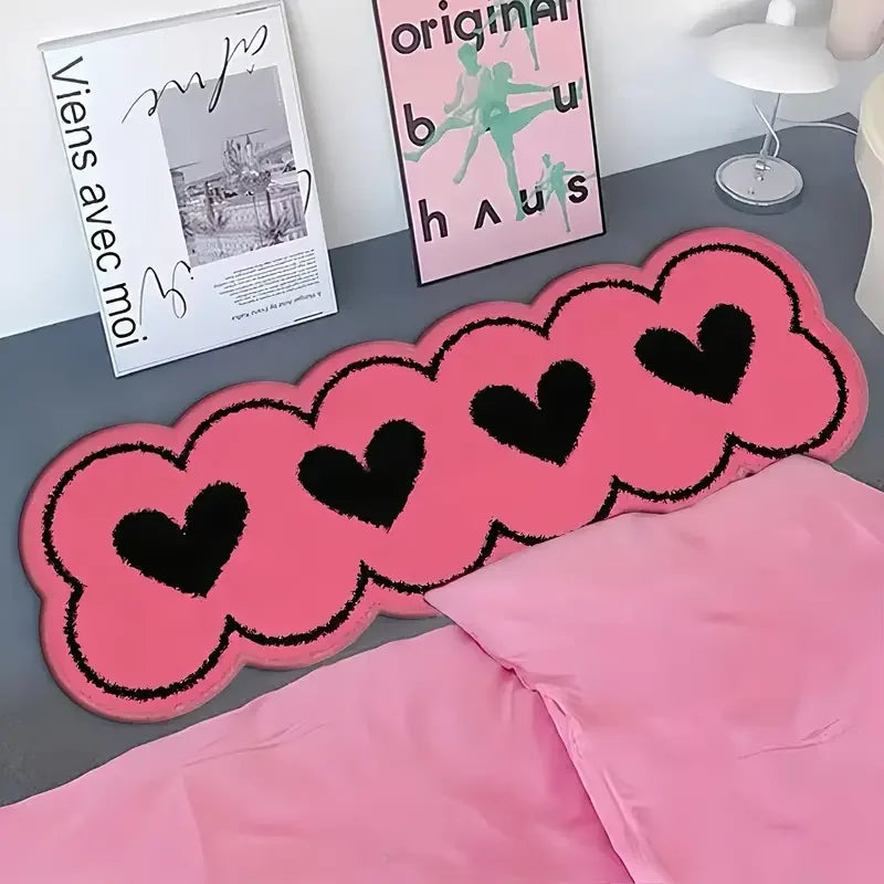 VIKAMA Cute Bath Mat Runner Heart Pink Bath Rug Water Absorption Non Slip Mat Soft Machine Wash Rug Mat for Bedroom Bathroom