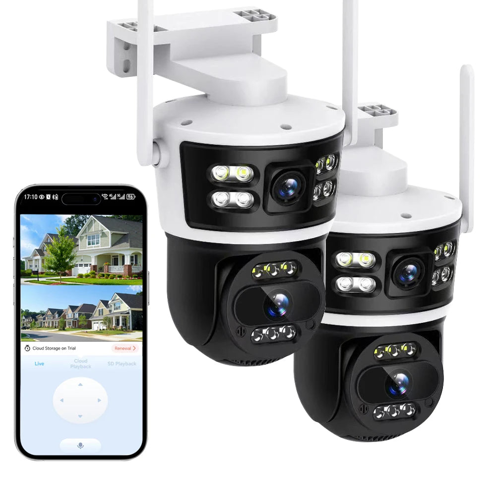 2Pcs Dual Lens WiFi Camera Smart Home Security PTZ IP Cameras 5MP Wireless Outdoor Dual Screens Auto Tracking Video Surveillance