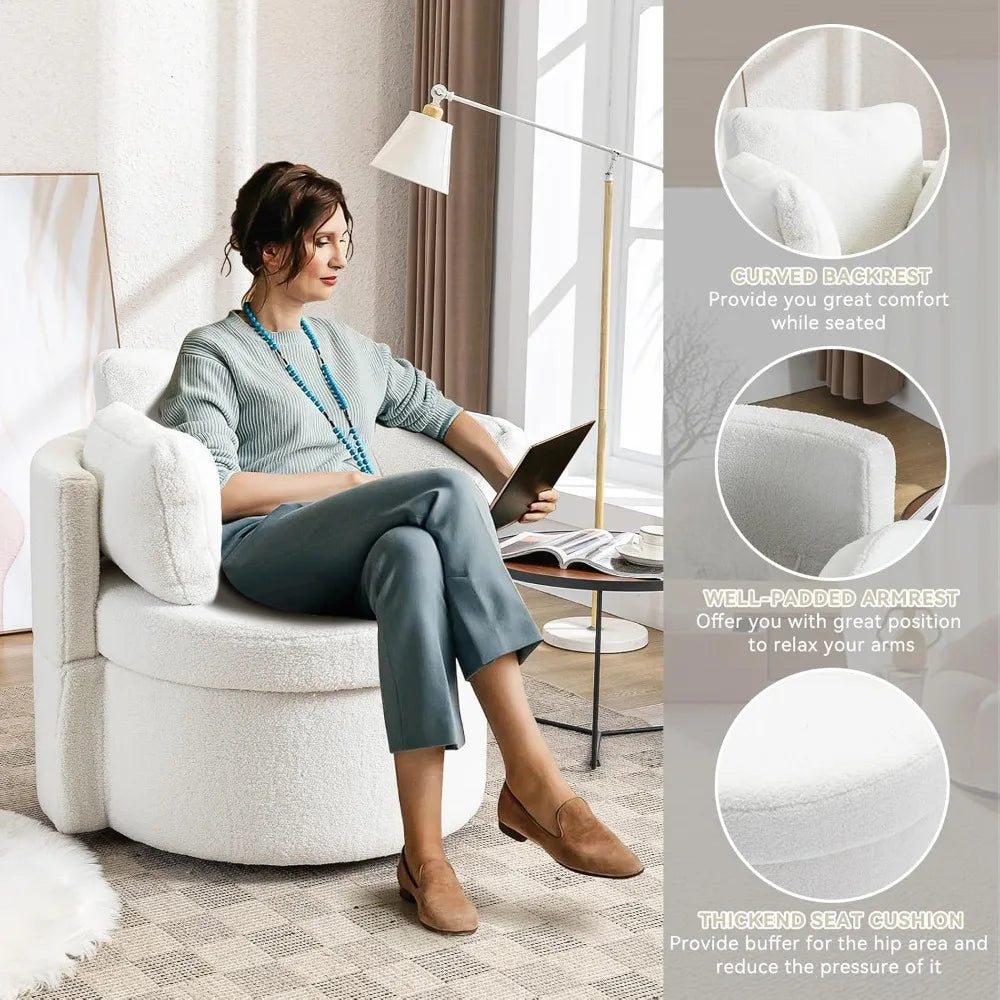 Oversized Swivel Barrel Accent Chair – Modern Bouclé Lounge Club Chair with Pillows