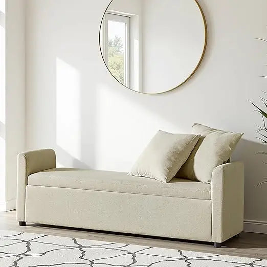 Contemporary Storage Ottoman Bench with Arms – Plush Pillow Footrest