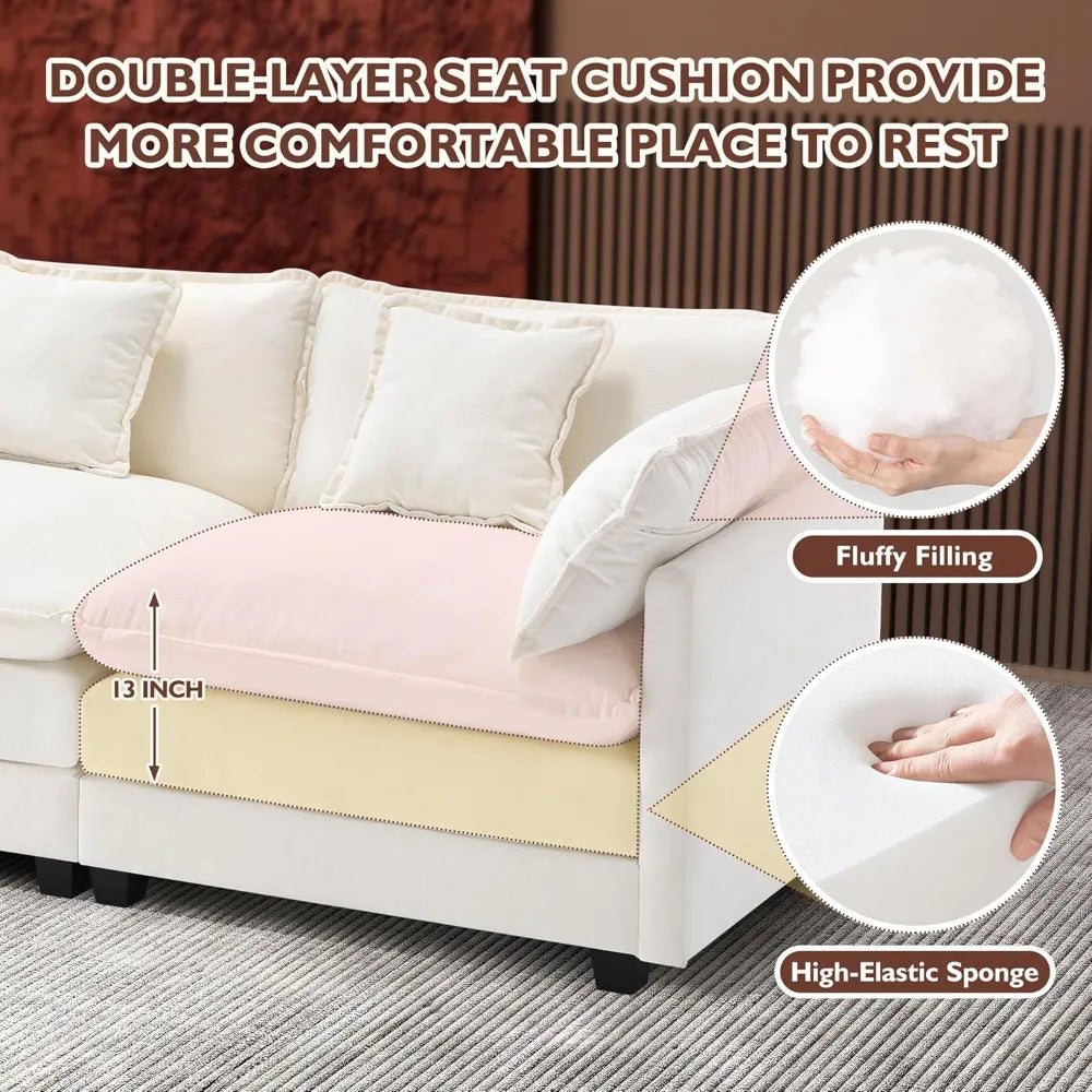 111.4 Inch 3-Person Cloud Sofa, Modular Sectional Couch, Modern Deep Seating Sofa for Living Room, Comfortable Double