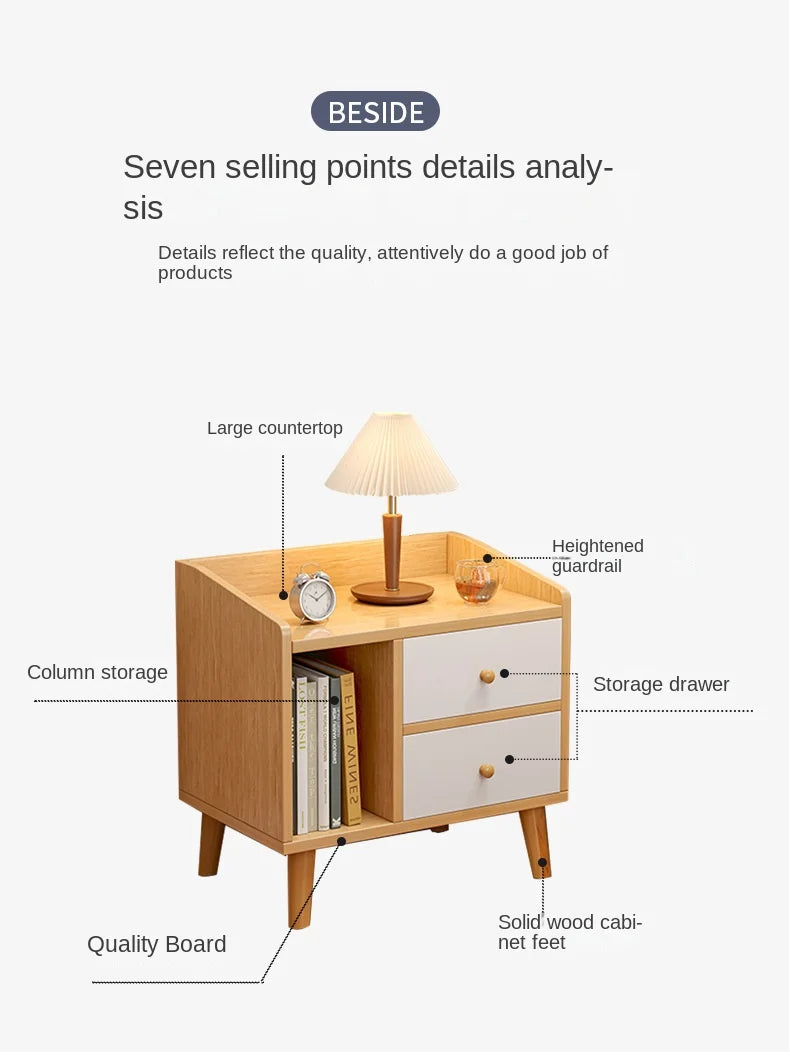 Wuli House Bedside Cabinet – Solid Wood Storage Nightstand