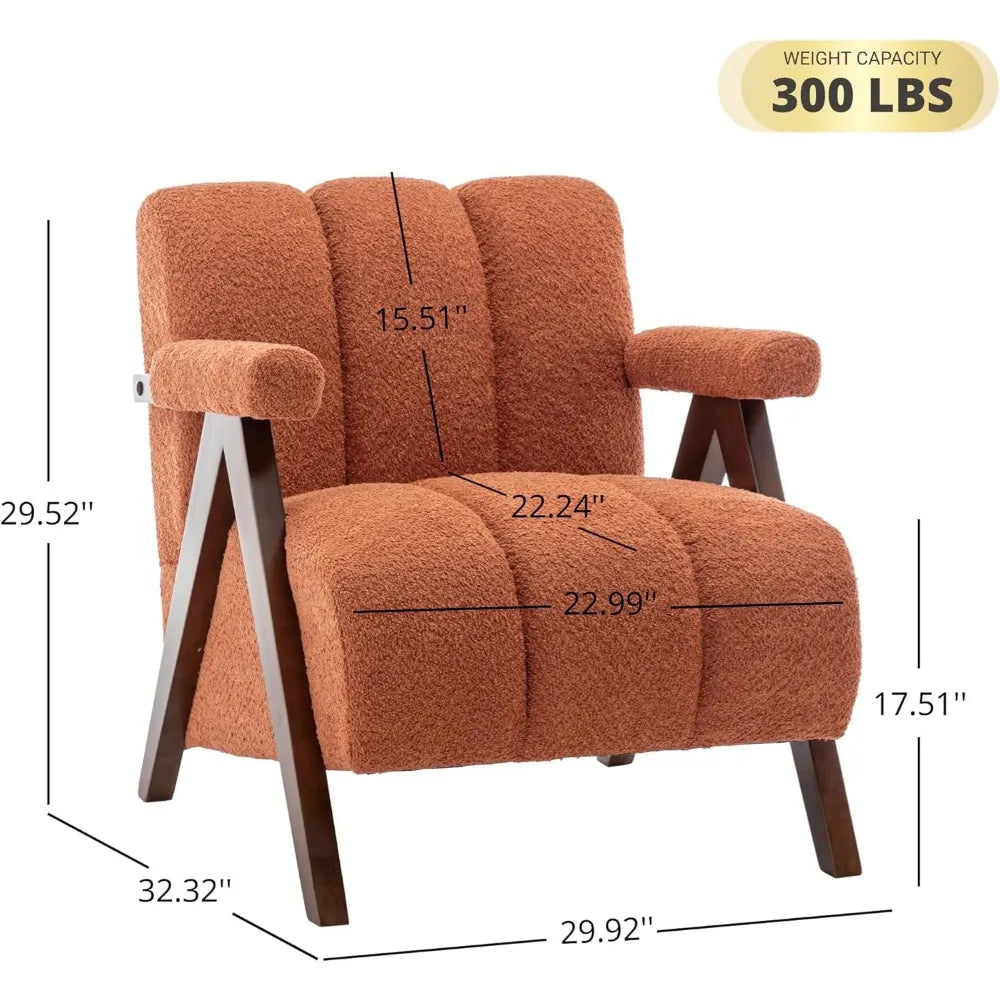 Mid-Century Modern Accent Chair – Upholstered Armchair with Solid Wood Frame