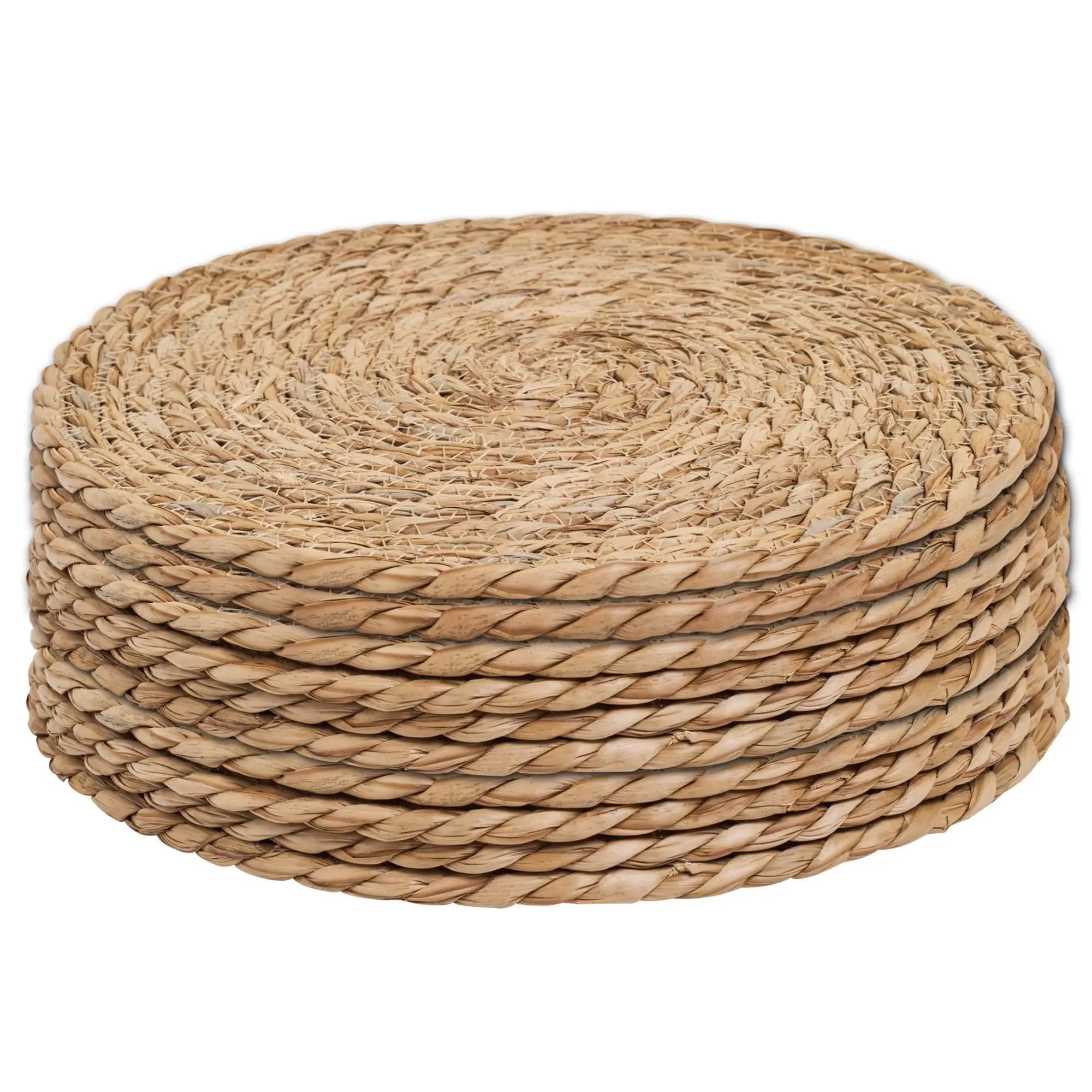 Set of 10 - 11.8" Round Natural Woven Placemats, Handmade Rattan/Water Hyacinth Place Mats, Farmhouse Style for Dining Table