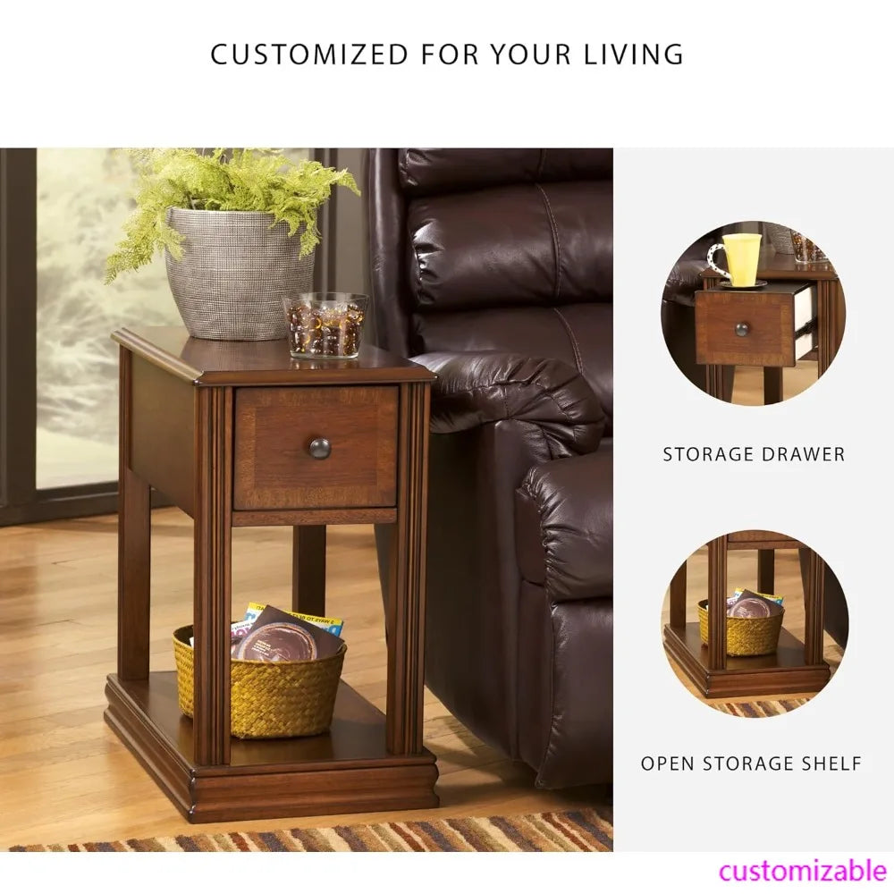 Ashley Breegin Chair Side End Table, 1 Drawer, 1 Fixed Shelf, Veneers, Wood, , 13.13" W x 22.13" D x 23" H, Brown