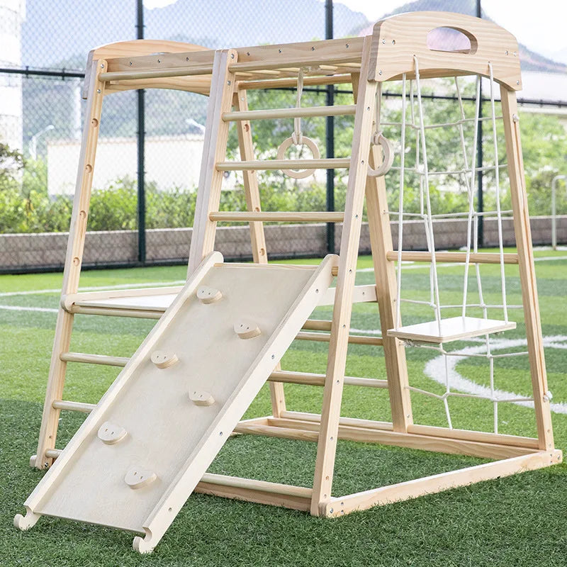 Wooden Jungle Gym for Kids – Indoor & Outdoor Climbing Set with Slide & Swing