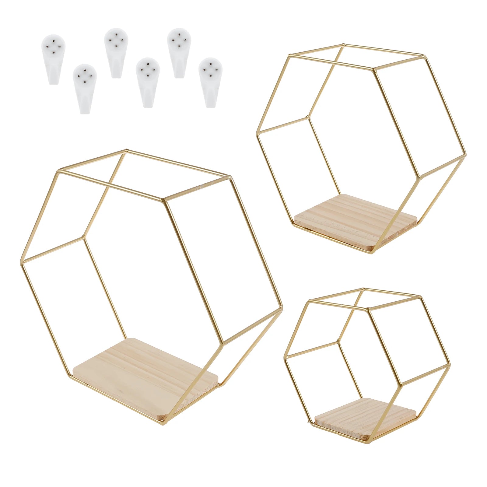3Pcs Wall Mounted Hexagon Shelf Metal Anti Rust Storage Shelves Sundries Storage Holder Wall Decor for Bedroom Living Room