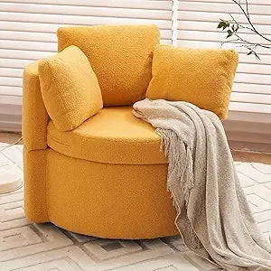 Oversized Swivel Barrel Accent Chair – Modern Bouclé Lounge Club Chair with Pillows