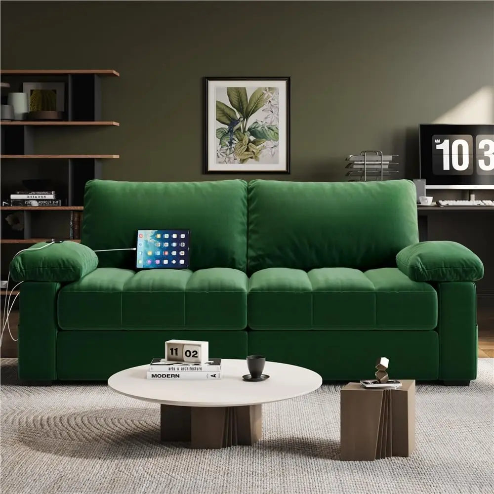 79" Velvet Couch, Comfy Sofa with Pocket Coils, Deep Seat, Storage Pockets and USB Ports, 2 Seater Modern Loveseat Sofas