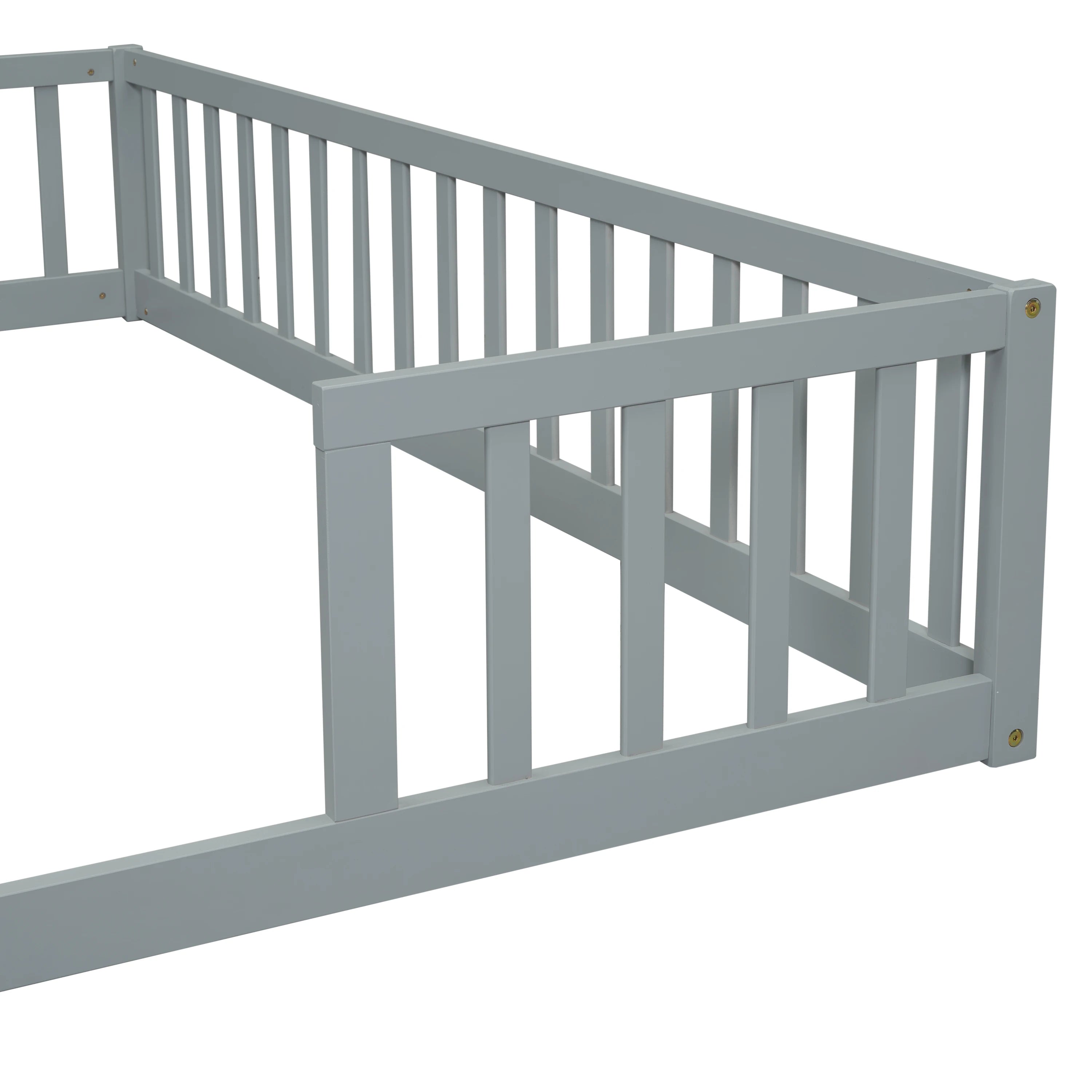 Double Twin Floor Bed with Fence & Guardrails – Doorless Design