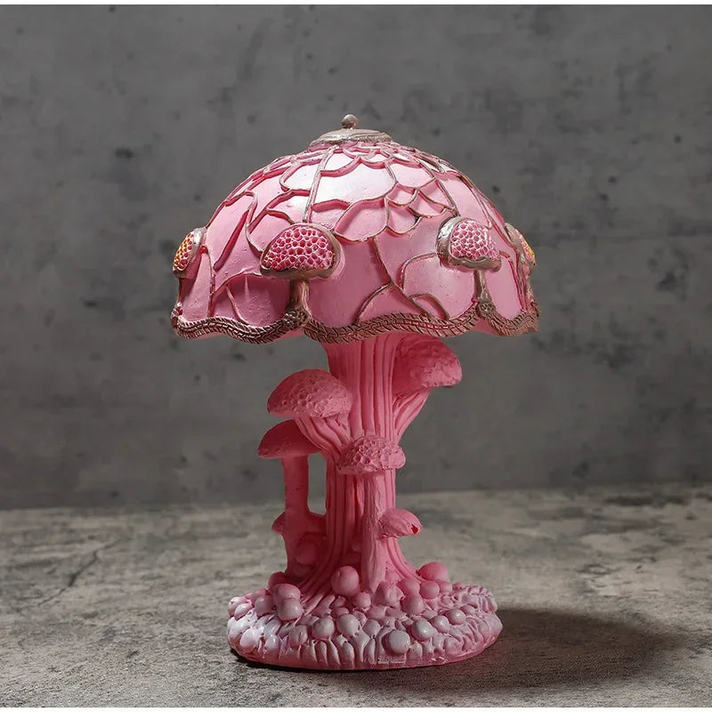 Creative Stained Plant Series Table Lamps Resin Colorful Bedroom Bedside Flower Mushroom Retro Table Night Lamp Atmosphere Light