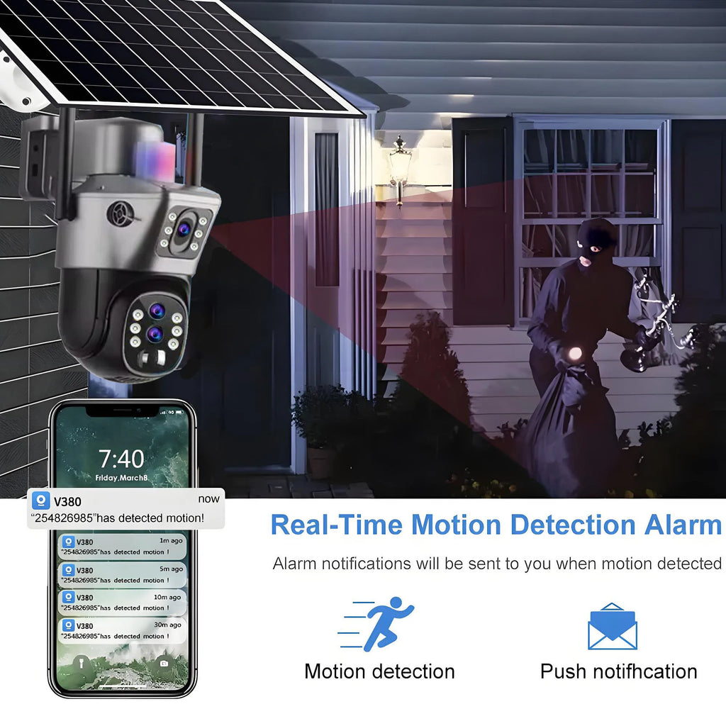 4G SIM Solar Security Camera – 12MP 6K Triple Lens PTZ (10× Zoom)