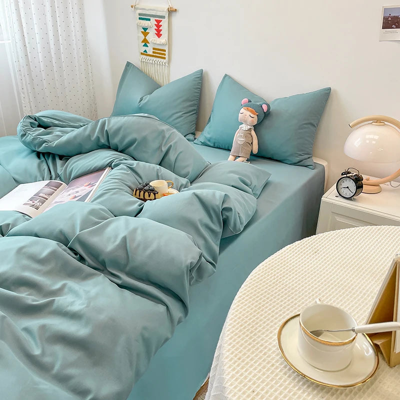 3-piece set of solid-color down duvet cover, bedding set (1 duvet cover +2 pillowcases, without core), soft and comfortable