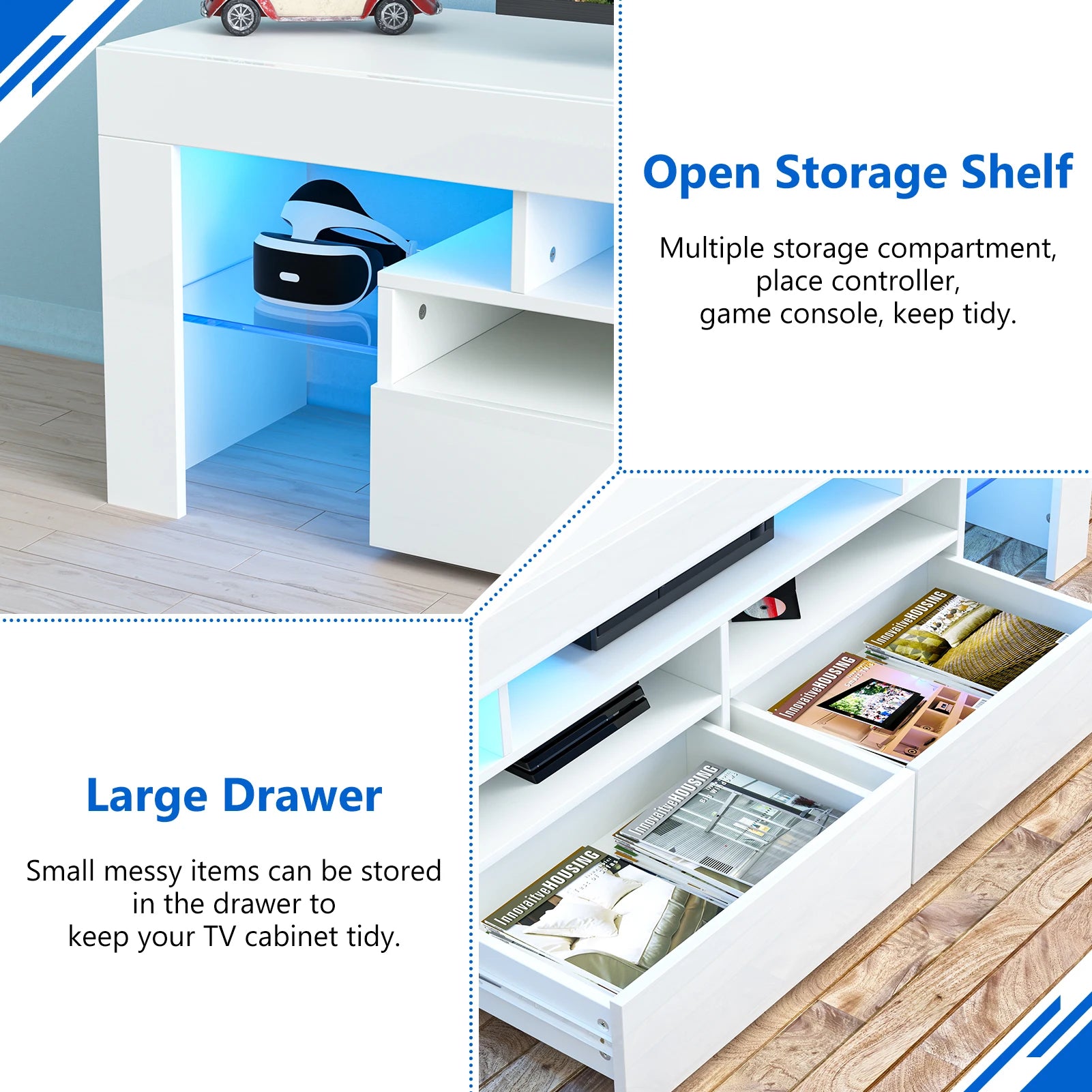 71IN LED TV Stand for 75/70/65 inch TV Modern Black Stand for Living Room with Storage Drawers High Gloss TV Cabinet