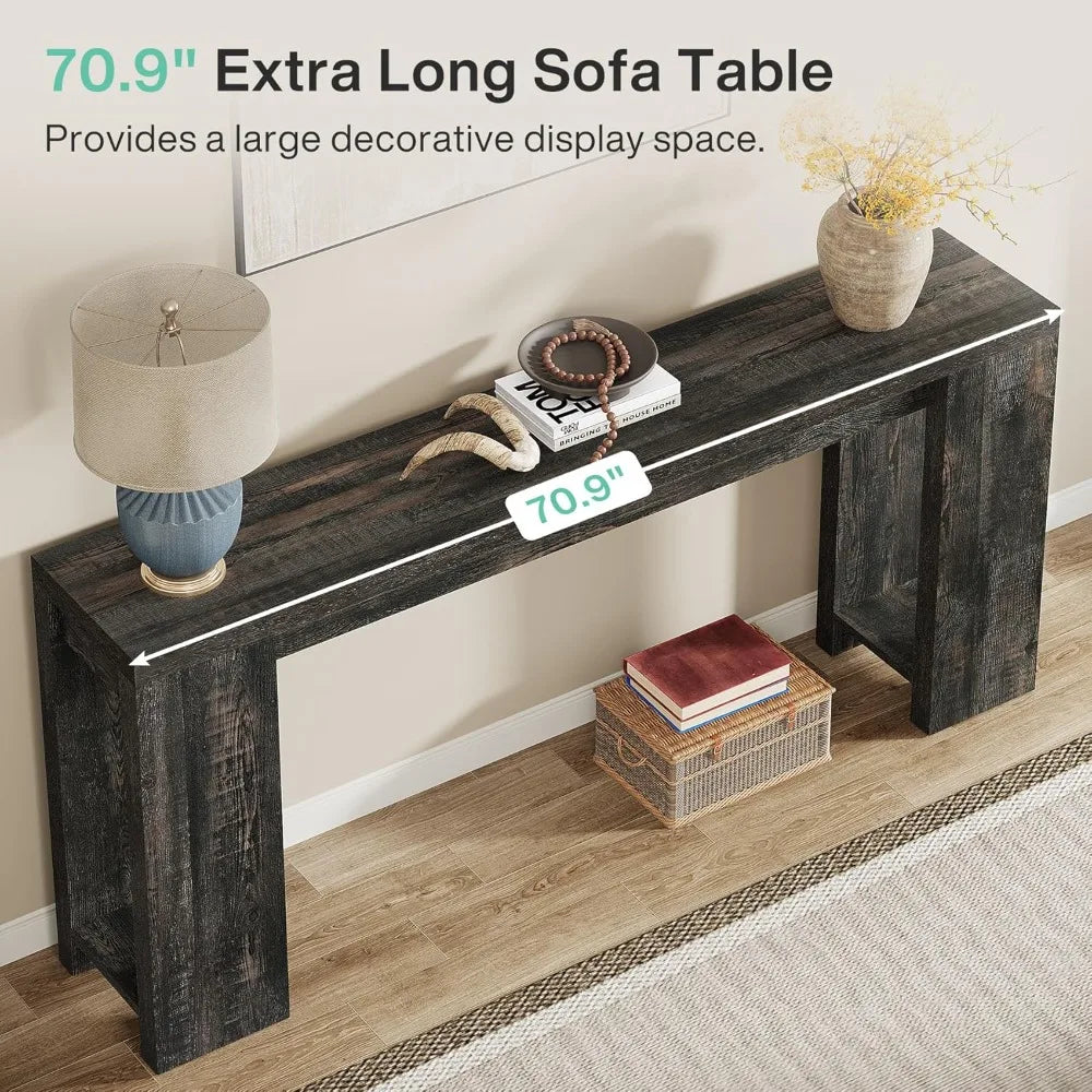 Extra Long Farmhouse Wood Console Table Sofa Table for Living Room Narrow Entryway Accent Table behind Couch